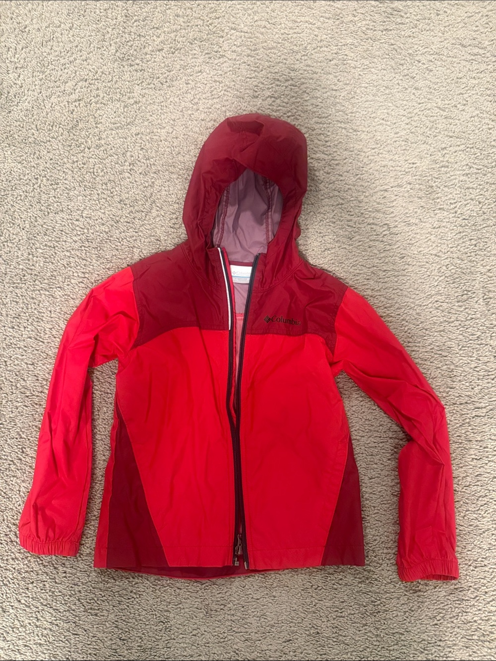 Columbia Boys Glennaker Two-Tone Red Hooded Rain Jacket/Wind Breaker